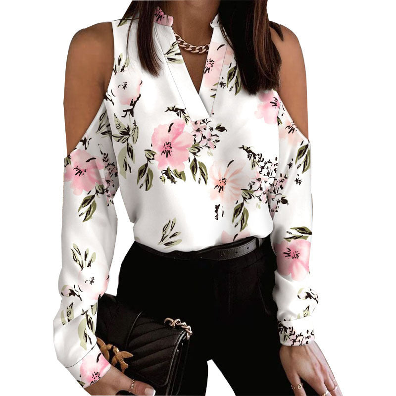Damen Bluse mit schulterfreier Verarbeitung und floralem Druck