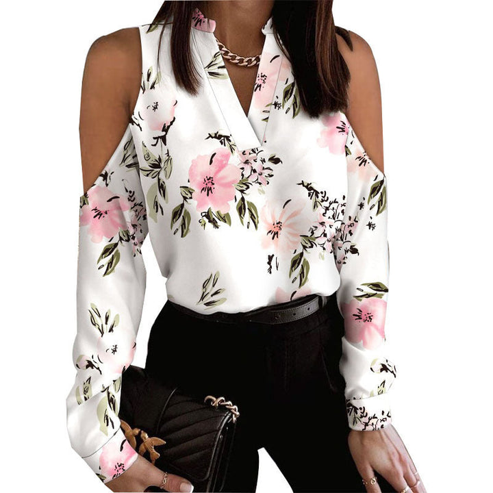 Damen Bluse mit schulterfreier Verarbeitung und floralem Druck
