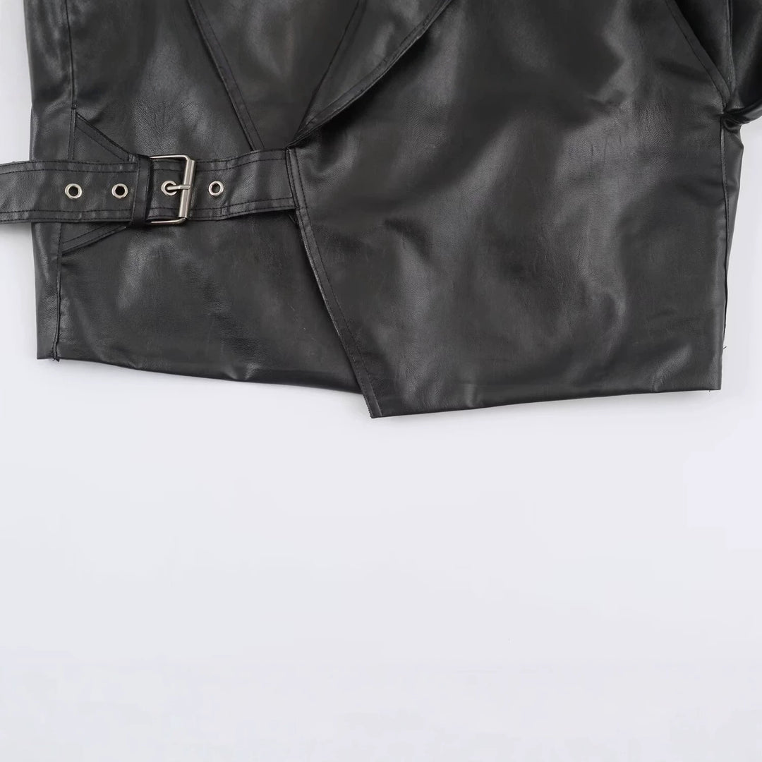 Damen Kurzer Kunstleder-Blouson mit übergroßem Schalkragen und Taillenriemen Nord Taschen