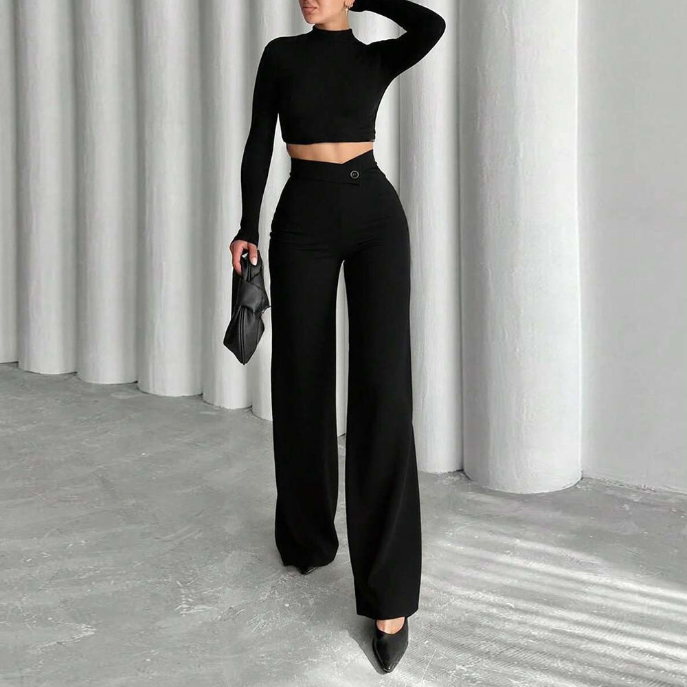 Damen High-Waist Palazzo-Hose mit weitem Bein und tailliertem Bund Nord Taschen