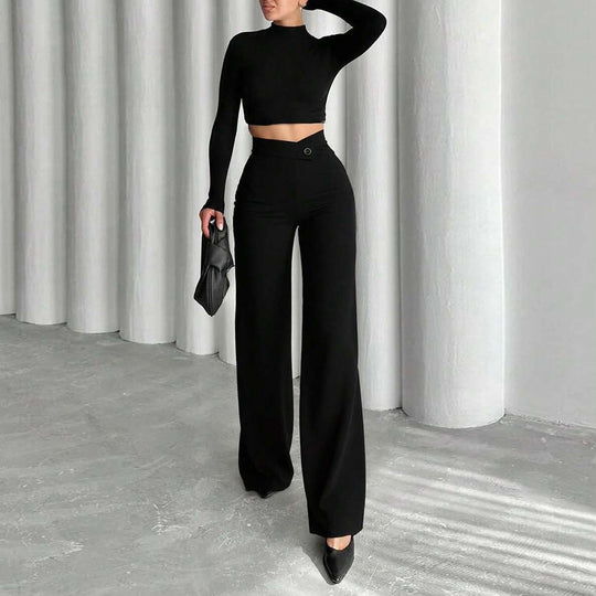 Damen High-Waist Palazzo-Hose mit weitem Bein und tailliertem Bund Nord Taschen