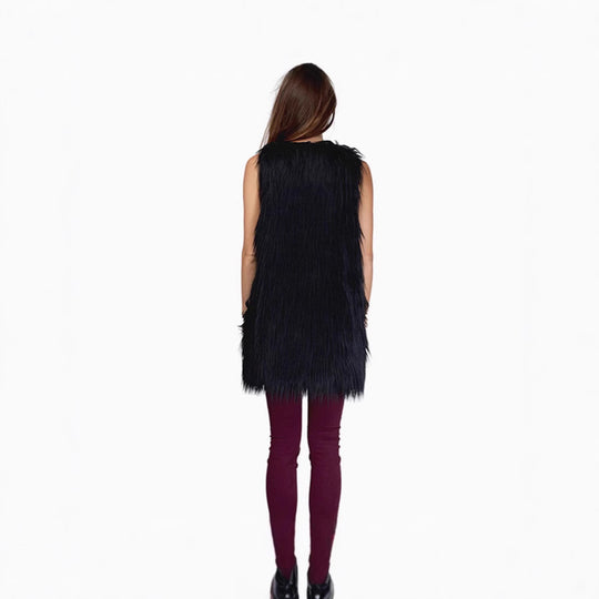 Damen Lange ärmellose Shaggy‑Kunstfellweste mit kaschierender A‑Linie und weichem High‑Pile Nord Taschen