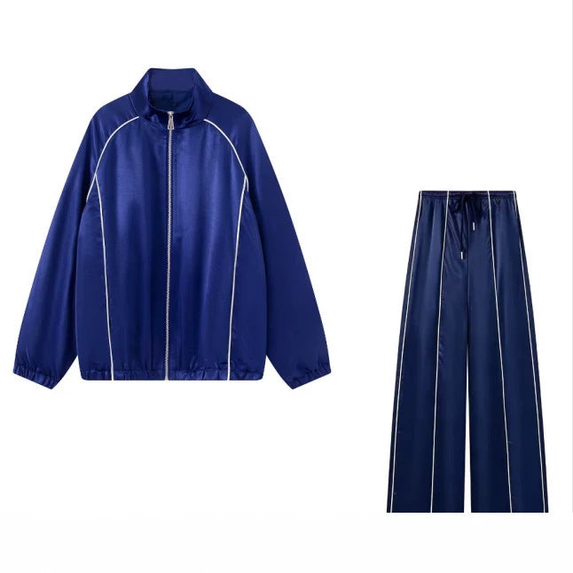 Damen Zweiteiliges Satin-Trainingsset mit Reißverschlussjacke und weitem Trackpant Nord Taschen