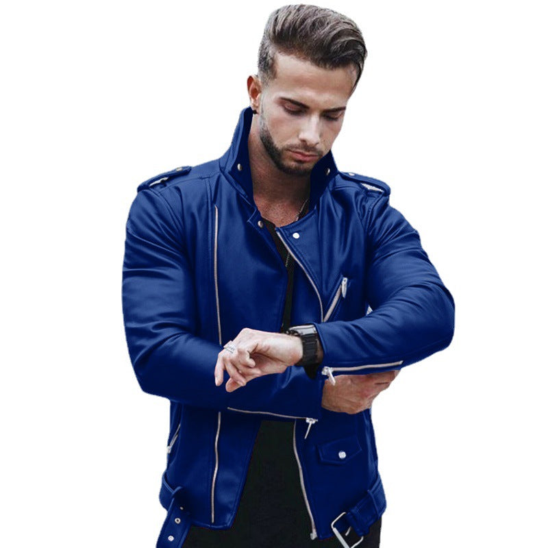 Herren stylische Bikerjacke aus Kunstleder mit asymmetrischem Reißverschluss und tailliertem Schnitt Nord Taschen