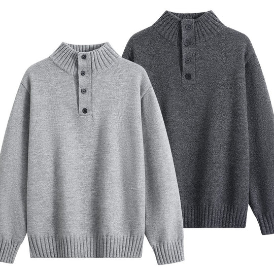 Herren Oversize-Strickpullover mit halber Knopfleiste, hohem Rippkragen & geripptem Saum Nord Taschen