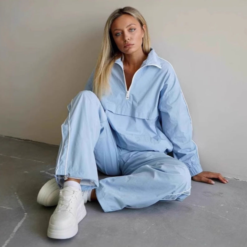 Damen leichtes Half-Zip Windbreaker-Oberteil mit Kängurutasche, elastischen Bündchen und seitlicher Paspel Nord Taschen