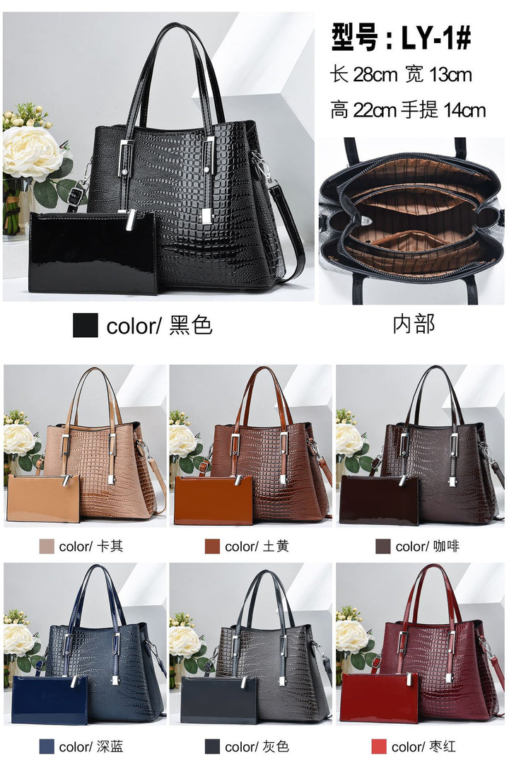Damen elegante Handtasche mit glänzender Krokodilprägung und abnehmbarer Clutch Nord Taschen