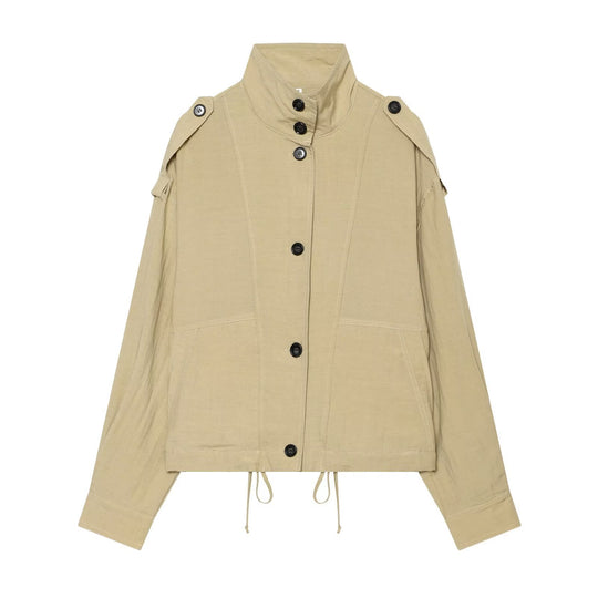 Damen Oversize Cropped Utility‑Jacke mit hohem Stehkragen, Schulterklappen und Tunnelzug Nord Taschen