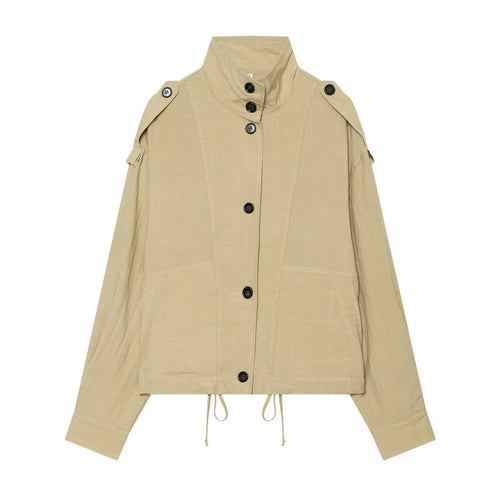 Damen Oversize Cropped Utility‑Jacke mit hohem Stehkragen, Schulterklappen und Tunnelzug Nord Taschen