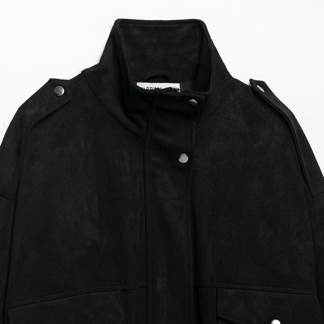 Damen Taillierte Velours‑Bomberjacke mit Stehkragen, Schulterriegeln und großen Pattentaschen Nord Taschen