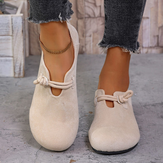 Damen  legere Ballerina Halbschuhe aus Veloursoptik mit dekorativer Knotenlasche und flexibler rutschfester Sohle Nord Taschen
