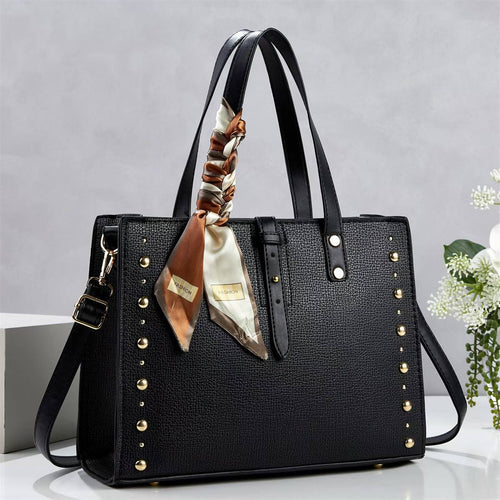 Damen elegante Tote-Handtasche mit goldenen Nieten und modischem Schal Nord Taschen
