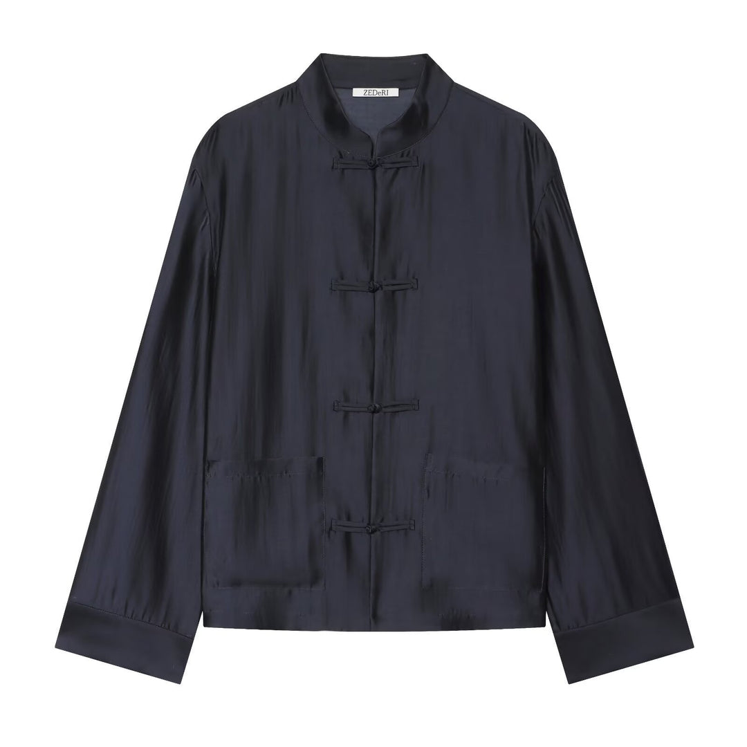 Damen Mandarinkragen-Jacke mit Chinesischen Knotenverschlüssen und aufgesetzten Taschen Nord Taschen