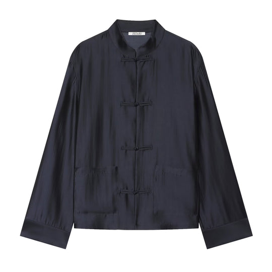 Damen Mandarinkragen-Jacke mit Chinesischen Knotenverschlüssen und aufgesetzten Taschen Nord Taschen