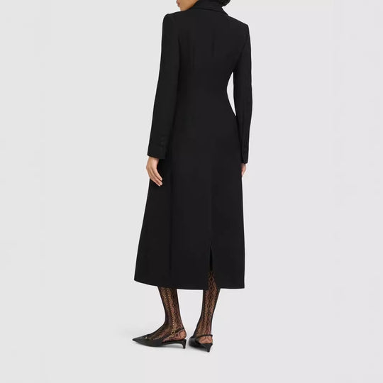Damen Doppelreihiges tailliertes Blazerkleid mit Maxi‑Länge und Pattentaschen Nord Taschen