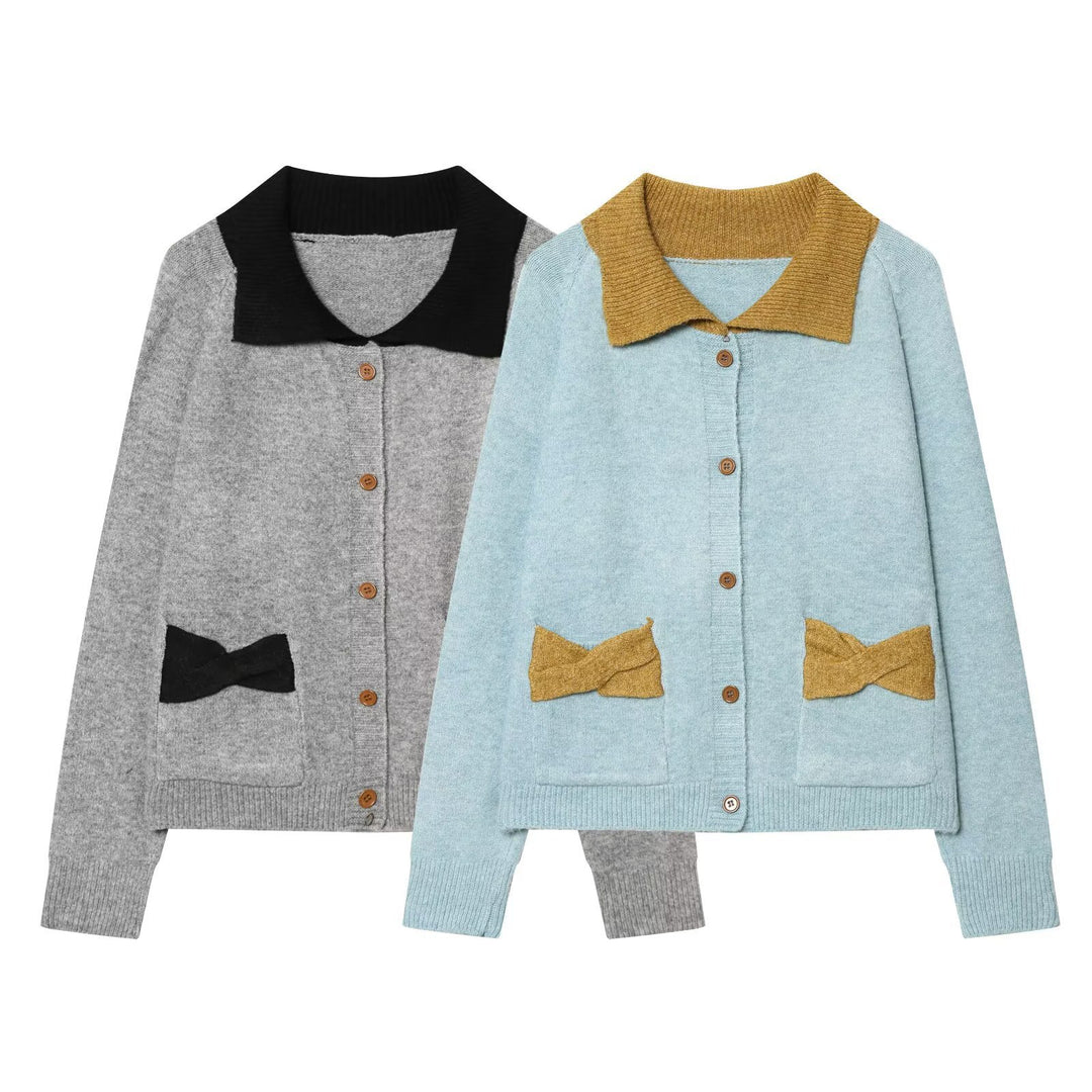 Damen Strickcardigan mit übergroßem Kragen und Schleifen‑Taschen Nord Taschen