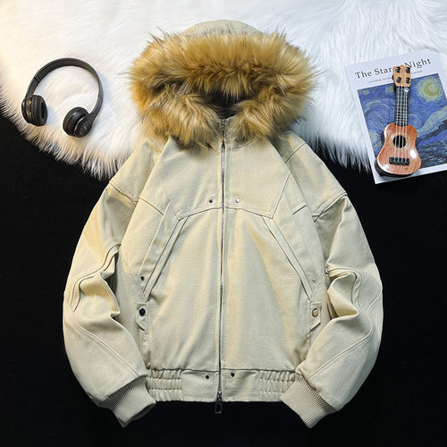 Unisex Wattierte Bomberjacke mit großer Kapuze und Kunstfellbesatz Nord Taschen