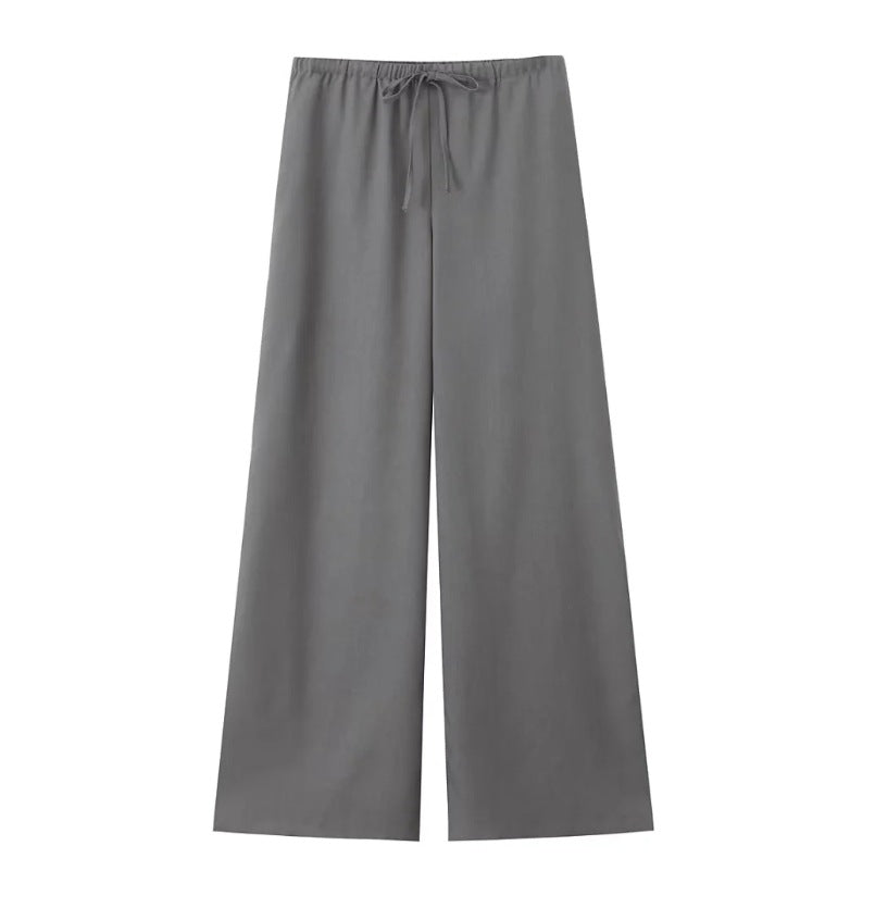 Damen 500+ weite Leinenoptik-Hose mit elastischem Tunnelzug, Kordel und Palazzo-Schnitt Nord Taschen
