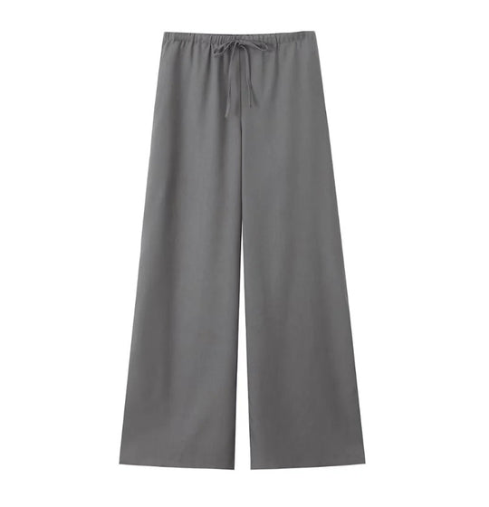 Damen 500+ weite Leinenoptik-Hose mit elastischem Tunnelzug, Kordel und Palazzo-Schnitt Nord Taschen