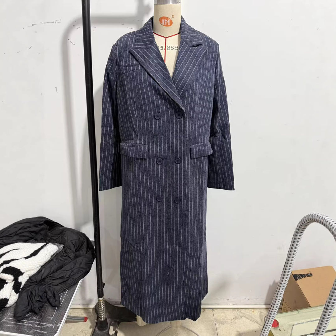 Damen Maximaler Oversize-Mantel im Nadelstreifen-Look mit doppelreihiger Knopfleiste und langen Silhouette Nord Taschen