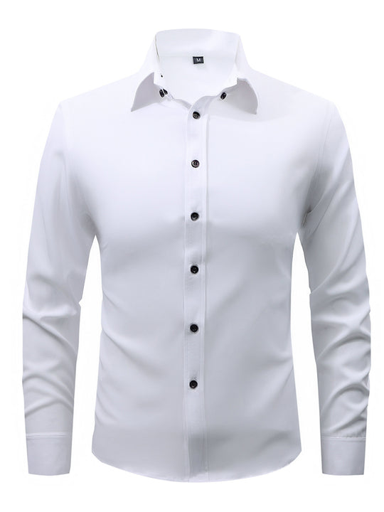 Men's  slim fit long sleeve stretch cotton dress shirt with spread collar Nord Taschen