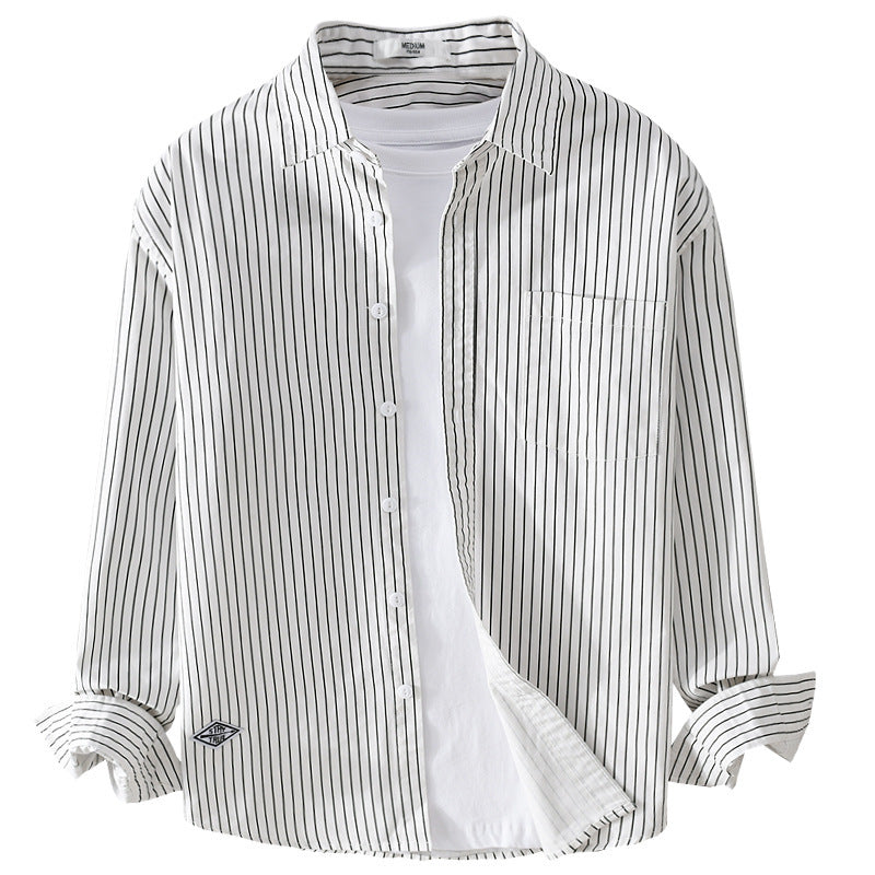 Herren Vertikalgestreiftes Relaxed-Fit Hemdjacken-Overshirt aus leichtem Baumwollmix Nord Taschen