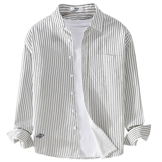 Herren Vertikalgestreiftes Relaxed-Fit Hemdjacken-Overshirt aus leichtem Baumwollmix Nord Taschen
