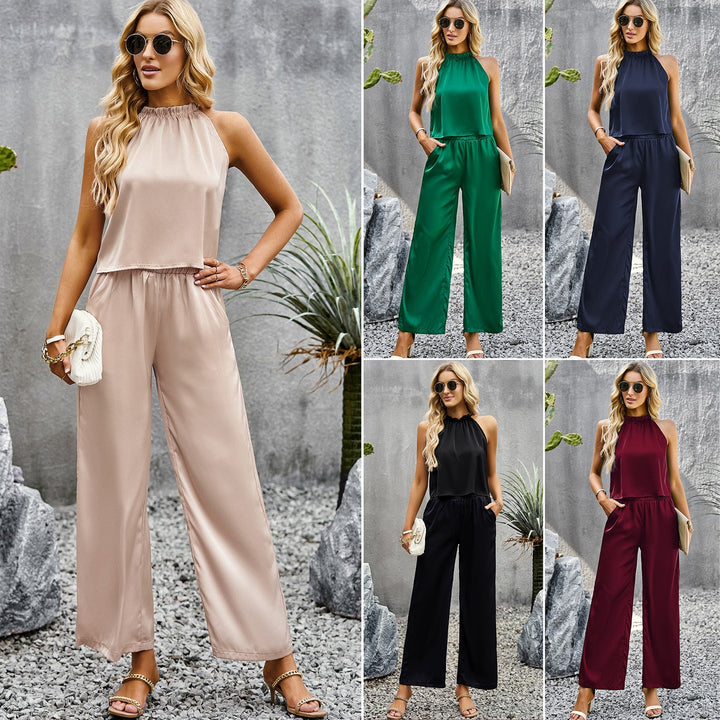 Damen Eleganter Jumpsuit mit Ausgestelltem Bein und Hohem Kragen  Nord Taschen