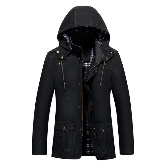 Herren Urbaner Baumwoll‑Hoodie‑Blouson mit Kapuze, kariertem Innenfutter und aufgesetzten Pattentaschen Nord Taschen