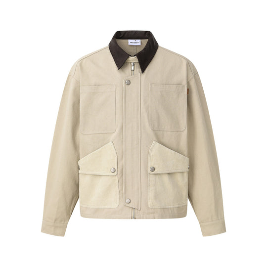 Herren Kurzjacke im Fieldstyle mit Cord‑Utilitytaschen und kontrastierendem Lederkragen Nord Taschen