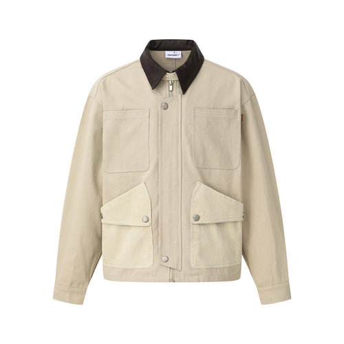 Herren Kurzjacke im Fieldstyle mit Cord‑Utilitytaschen und kontrastierendem Lederkragen Nord Taschen