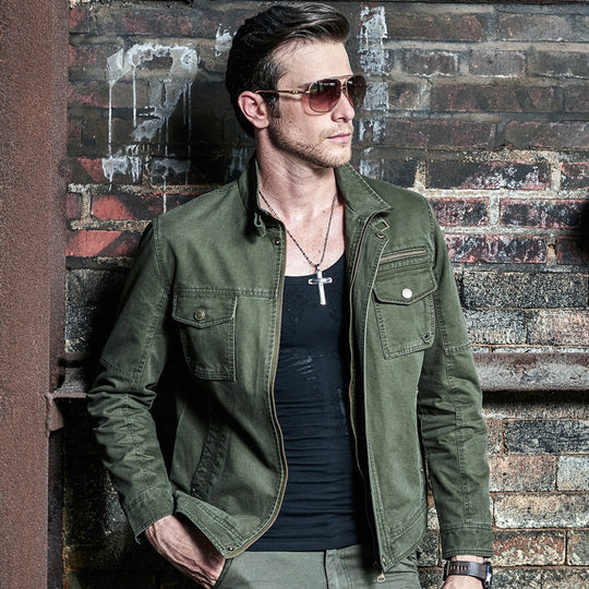 Herren schlanke Canvas-Fieldjacke mit militärischer Taschendetailierung und Stehkragen Nord Taschen