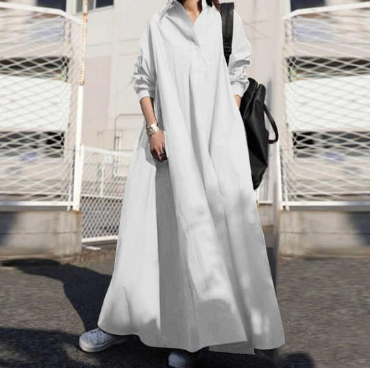 Damen Oversize-Hemdblusenkleid in A-Linie mit Hemdkragen Nord Taschen