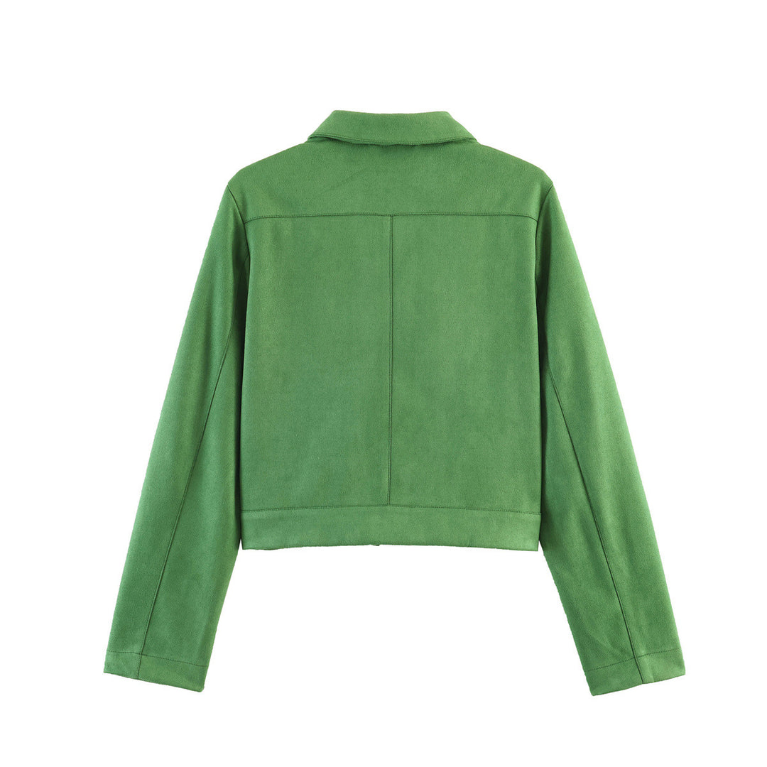 Damen Kurzjacke im Utility-Stil aus Veloursleder-Optik mit Brusttaschen und Metallringen Nord Taschen