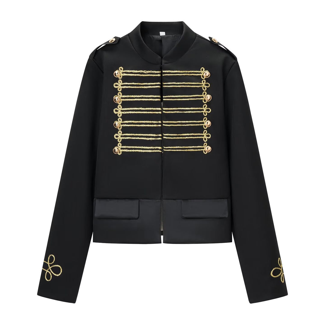 Damen Militärisch inspirierte Kurzjacke mit Goldkordel‑Applikation und Stehkragen Nord Taschen