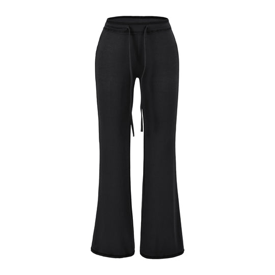 Damen Fließende Jersey-Hose mit hohem Bund, Kordelzug und ausgestelltem Bein Nord Taschen