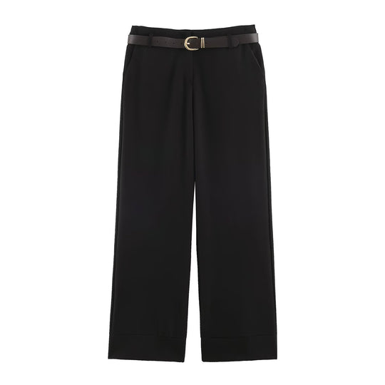 Damen Hochtaillierte Culottehose mit weitem Bein, Bügelfalte und Umschlagsaum Nord Taschen
