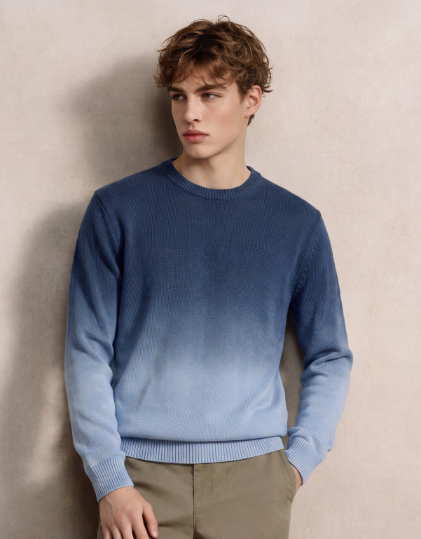 Herren Feinstrick-Pullover mit Dip-Dye-Effekt und Rundhalsausschnitt Nord Taschen