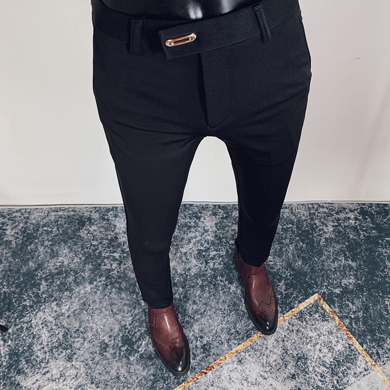 Herren taillierte Slimfit Anzughose mit elastischem Bund, verdecktem Reißverschluss und modischem Gürteldetail Nord Taschen