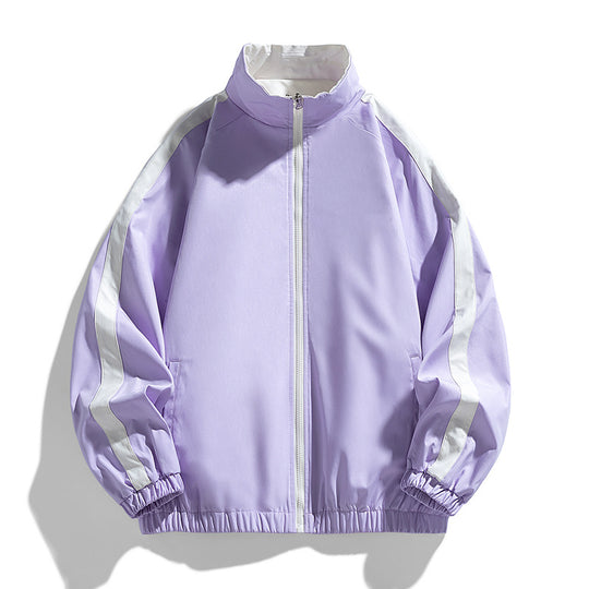 Damen Leichte Oversize-Trainingsjacke mit Stehkragen, Kontraststreifen und elastischem Saum Nord Taschen