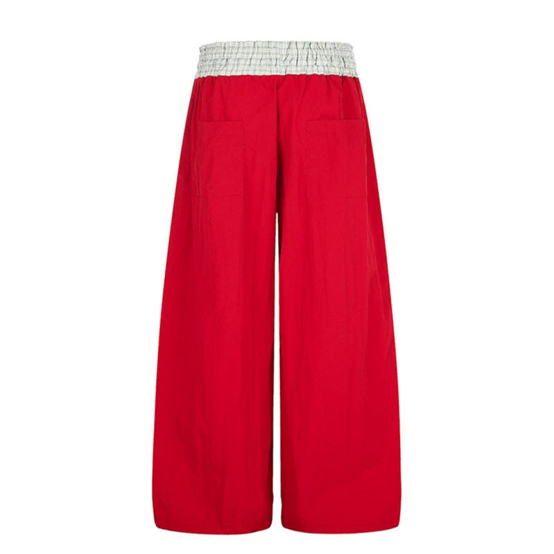 Damen Palazzo-Loungehose mit hohem Kordelzugbund, kariertem Komfortbund und Stern-Applikation Nord Taschen