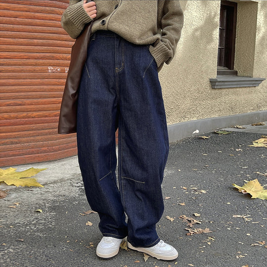 Damen Weite Baggy-Jeans im Relaxed-Fit mit hoher Taille und markanten Nahtdetails Nord Taschen