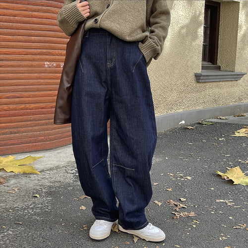 Damen Weite Baggy-Jeans im Relaxed-Fit mit hoher Taille und markanten Nahtdetails Nord Taschen