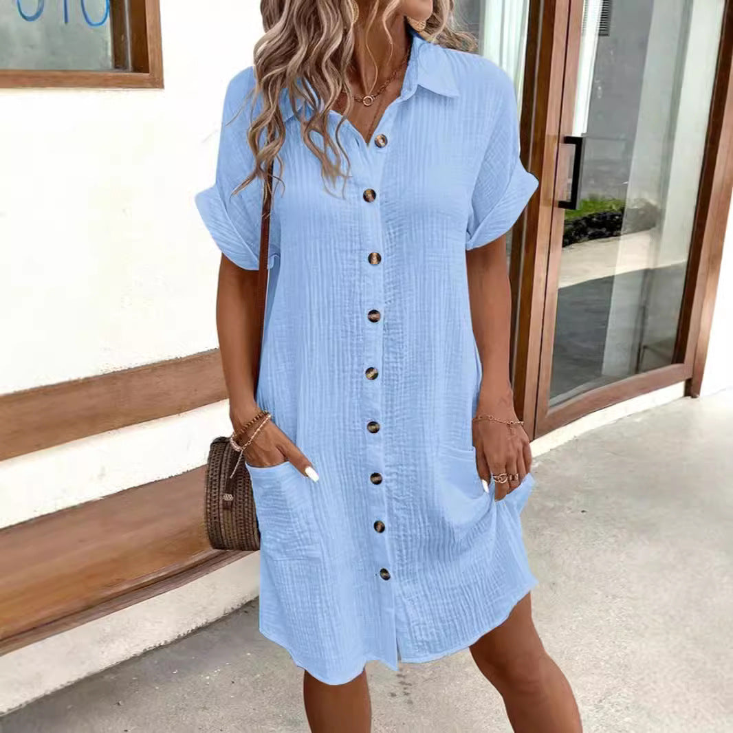 Damen lässiges Hemdblusenkleid aus leichtem BaumwollmischgewNord Taschene mit Knopfleiste und Seitentaschen