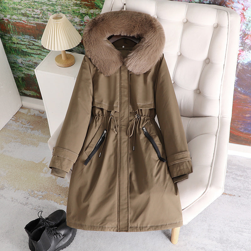 Damen nan taillierter Winterparka mit breitem Kunstfellkragen und Kordelzugtaillierung Nord Taschen
