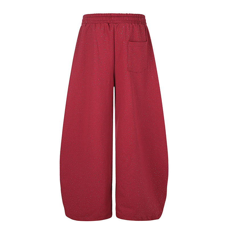 Damen Extraweite Palazzo‑Sweathose im Glitzer‑Nep mit Elastikbund, Kordelzug und Stern‑Script‑Print Nord Taschen