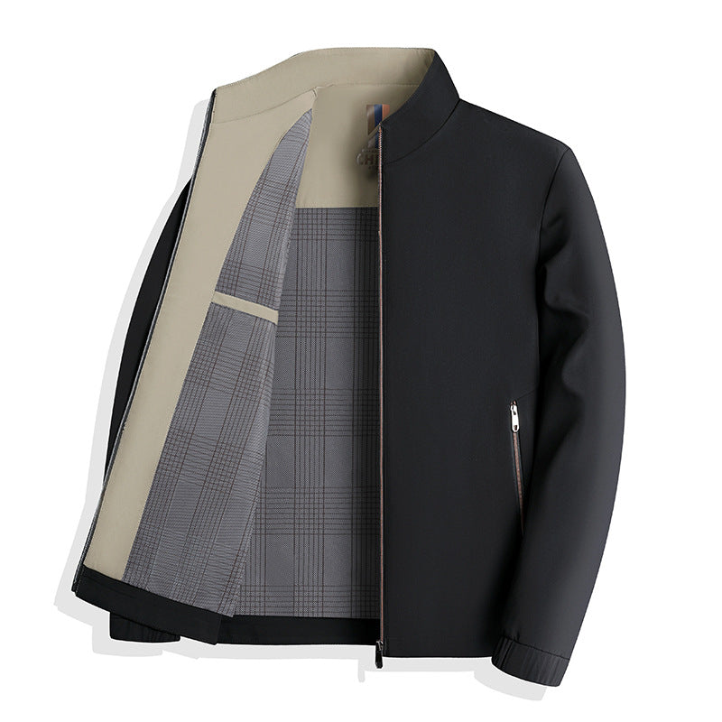 Herren leichte Harringtonjacke mit Stehkragen, Reißverschlusstaschen und kariertem Innenfutter Nord Taschen
