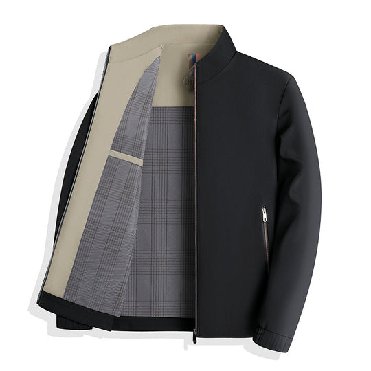 Herren leichte Harringtonjacke mit Stehkragen, Reißverschlusstaschen und kariertem Innenfutter Nord Taschen