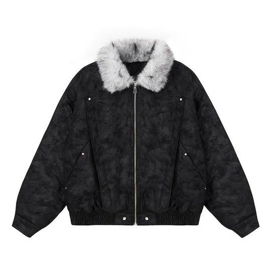 Damen Oversize-Bomberjacke mit Kunstfellkragen und elastischem Saum Nord Taschen