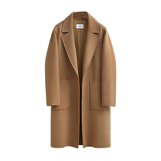 Damen Longline Wollmix-Mantel mit Oversize-Revers und aufgesetzten Taschen Nord Taschen